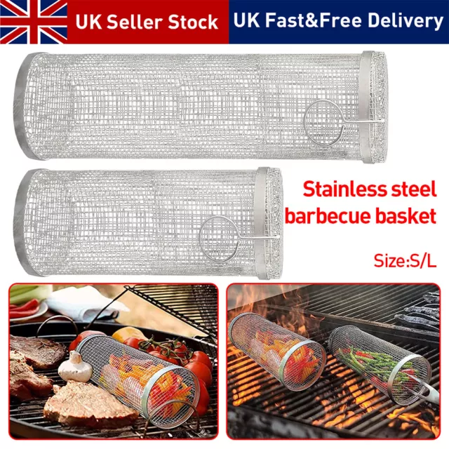 Cylinder Grilling Basket Stainless Steel Barbecue Net Vegetables Meat BBQ Basket