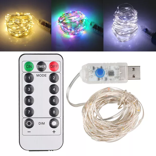 USB Plug In 10/50/100/200LED Fairy String Lights DIY Micro Copper Wire Decor