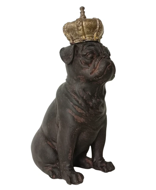 DEKO FIGUR HUND englische Bulldogge Krone gold Mops Dekoobjekt Skulptur