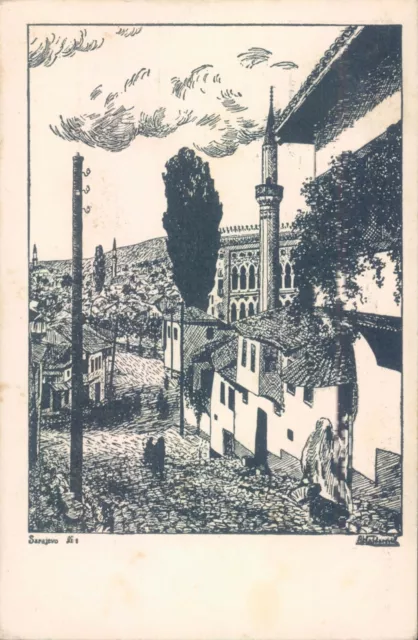 BOSNIA HERZEGOVINA Sarajevo old drawing view 1933 PC