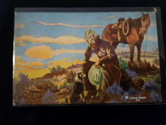 1939 L.H. "Dude" Larsen Postcard Art Signed That New Range Ahead Cowboy