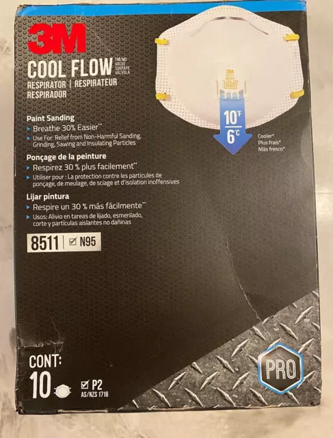 BOX of 10 - 3M Cool Flow Respirator Adjustable PRO NEW