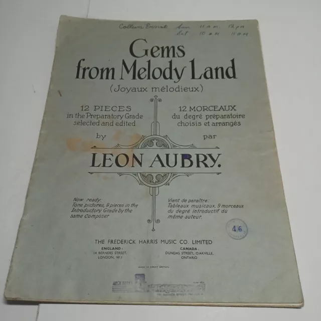 Piano GEMS FROM MELODY LAND Instruction Book LEON AUBRY 1920s