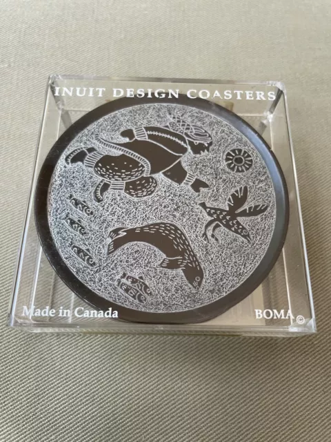 INUIT FIRST NATION Indian Design Canadian Carved Coasters - Set of 4 ...