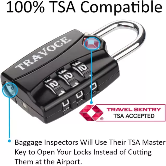 TSA Approved Luggage Locks, Travel Locks Which Also Work Great as Gym Locks, Sui 3