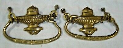Salvage ~ Pair Stamped Brass Drawer Pulls Urn Design                #1255