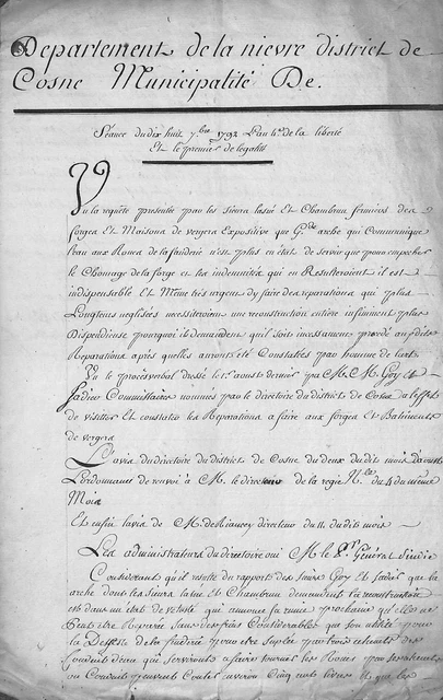 District De Cosne (58) Epoque Revolution Francaise " Document Manuscrit " 1792