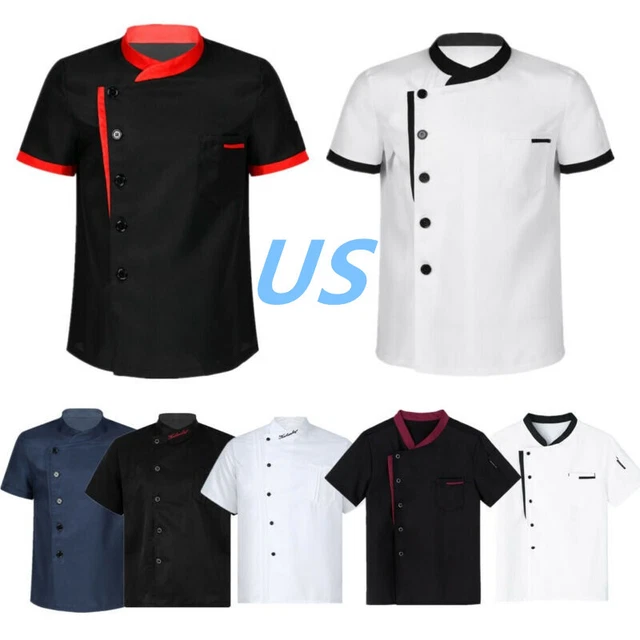 US Mens Chef Coat Kitchen Restaurant Short Sleeve Chef Uniform Cooker Work Tops