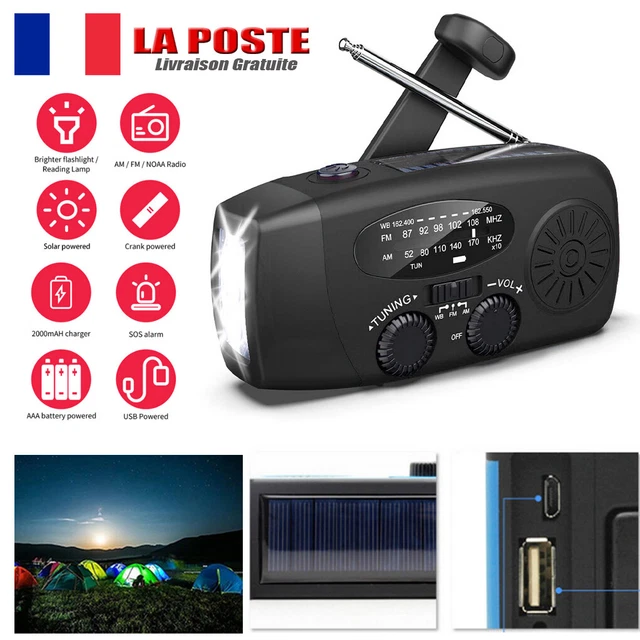 Radio Solaire Manivelle Lampe de poche Chargeur d'urgence pour haut-parleur FR