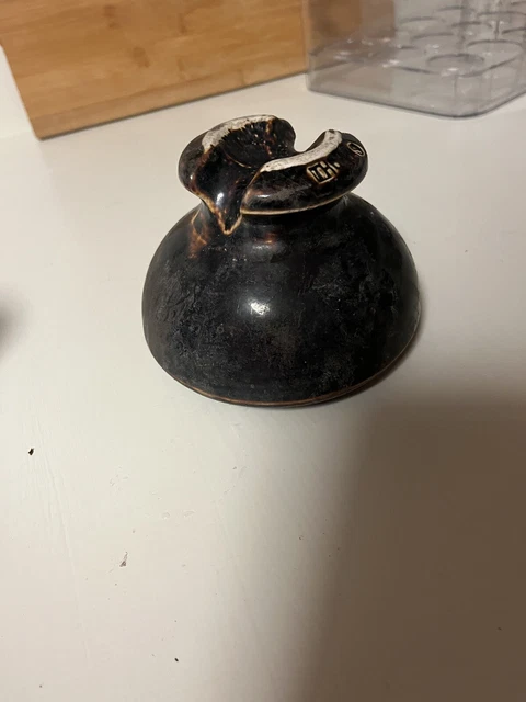 Vintage Brown Ceramic Porcelain Thomas Electric Power Line Insulator Saddle