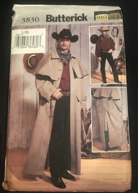 Western Ranch Cowboy Duster Coat & Bib Front Shirt Size L-XL Cosplay Cut