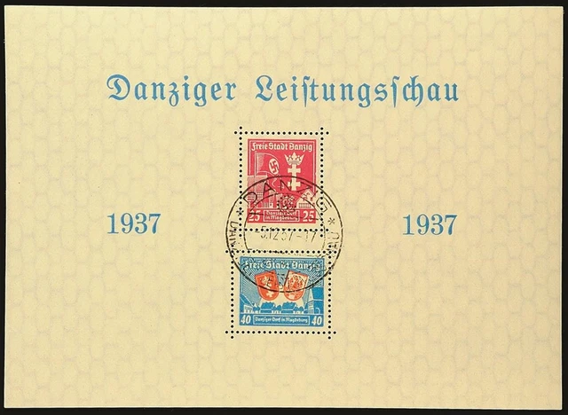 16119) Danzig Bl.3I SST vom 5.12.1937 Leistungsschau 1937 tadellos Mi. 280,-+