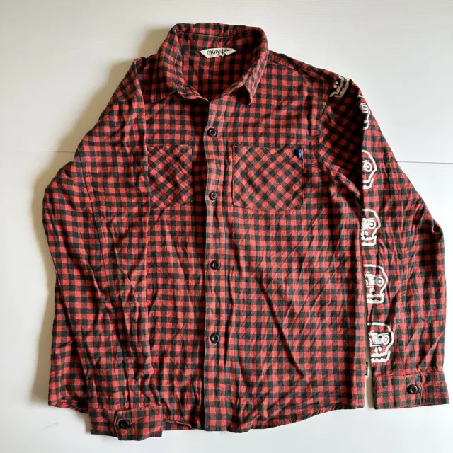 Munster Kids Boys Check Flannel Look Shirt Black Red Long Sleeve Size 10 VGC