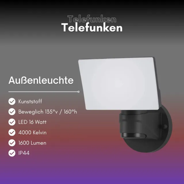 Telefunken Lámpara Exterior Mercancía B Foco LED 16W IP44 Lámpara Pared 4000K