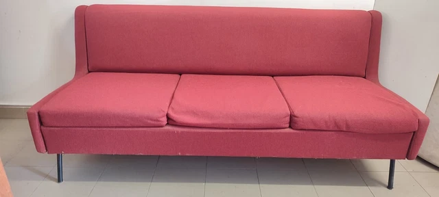 DIVANO Letto Velluto rosso bordeaux  DESIGN '50 MODERNARIATO VINTAGE piedi ferro