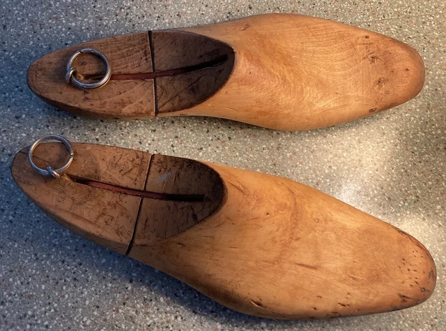 Vintage Coppia Di Scarpe Cerniera in Legno Dura Forma