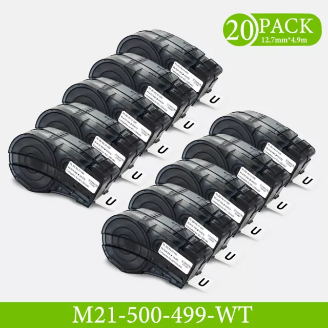 20PK for Compatible M21-500-499 Nylon Cloth Label Tape Black/White 1/2'' BMP2I