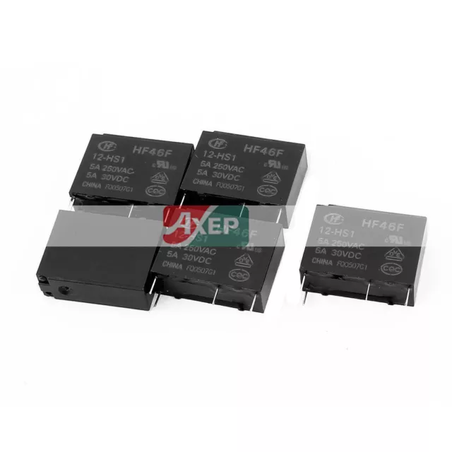 A● 5 Pcs HF32F-G/012-HS 4 Terminal NO SPST Power Relay 12VDC 250VAC 10A