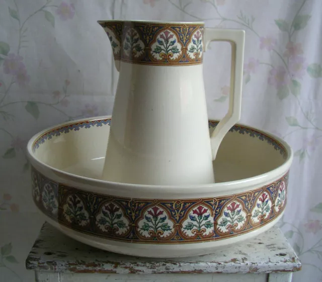 U&C Sarreguemines Waschgarnitur Krug Schüssel Lavabo Jugendstil Art Nouveau 1890