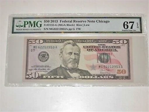 FR 2132-G 2013 $50 Federal Reserve Note PMG 67 EPQ SUPERB GEM UNC 1 OF 4