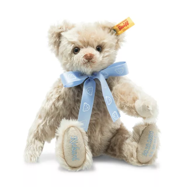 Steiff Personalisierter Teddybär Neues Baby Geburtstag Taufe 001680 Blaues Band