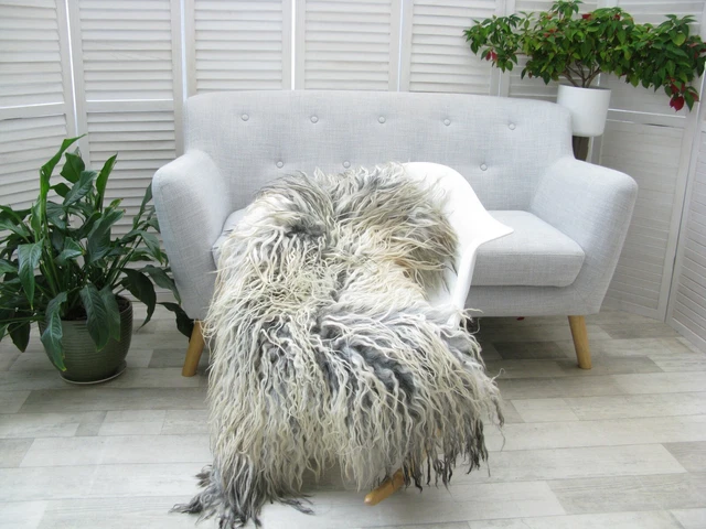 Gris Beige Lana Rizada Alfombra Piel Oveja Real Mongol Silla Funda Sofá G563