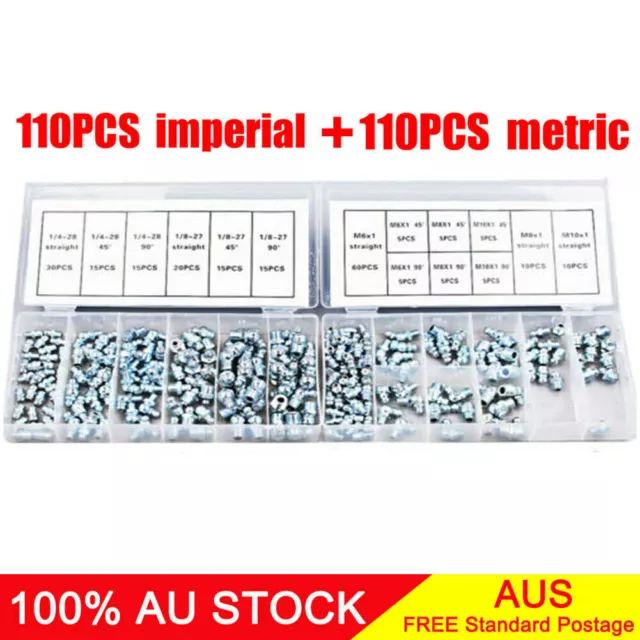 220 Hydraulic Grease Nipple Metric Imperial Mechanical Lubricant Fitting Kit OZ