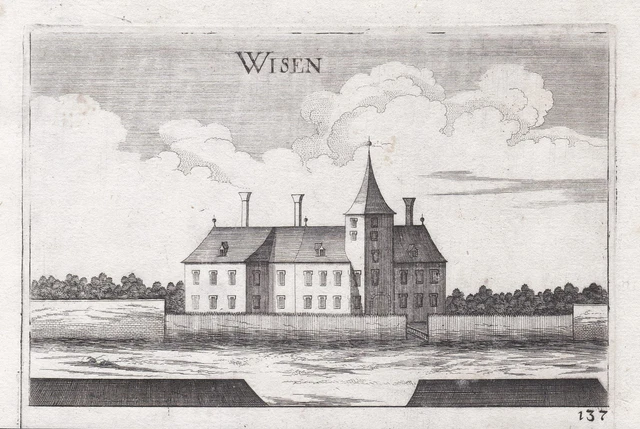 Castello Bisonte Europeo Amelsdorf Anischt Incisione Stampa Antica Vischer 1672