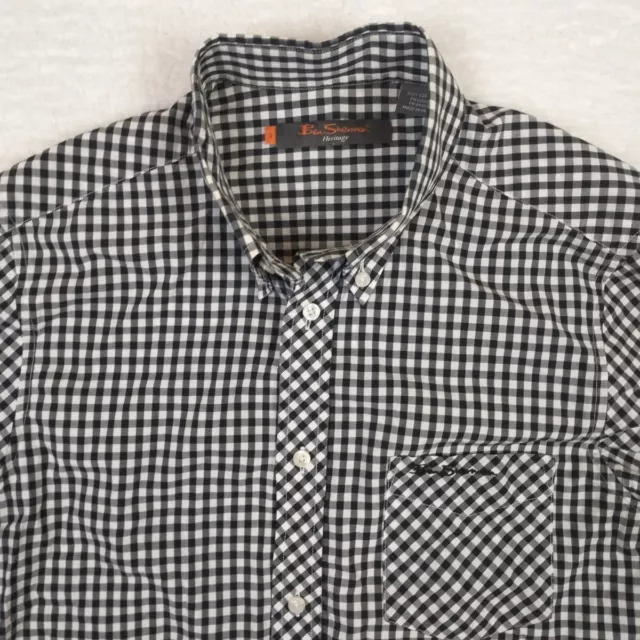 Ben Sherman Mens Shirt Size S Black Checkered Long Sleeve Button-Down Cotton