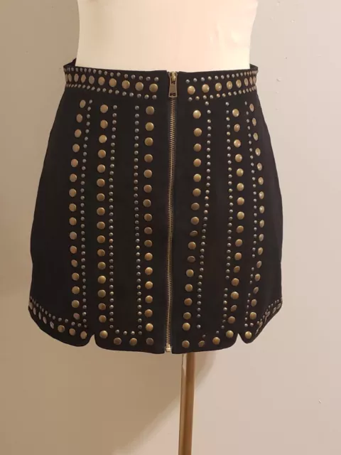 Lucky & Blessed L&B Studded Suede Mini-Skirt in Black Size Large L