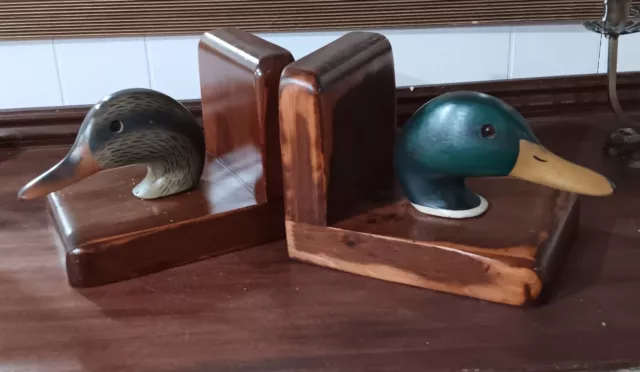 Vintage Cornwall Wood Products So. Paris Maine Mallard Duck Bookends Decoy Pair