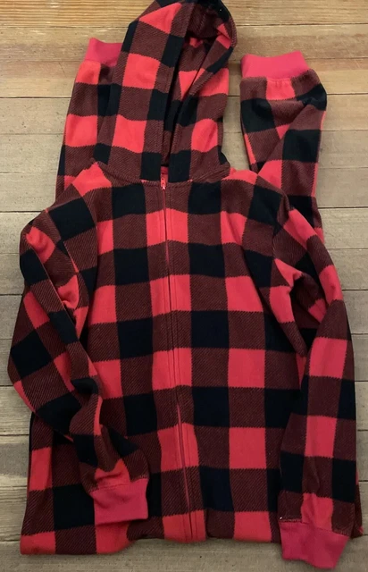 GAP Fleece Black Red PJs 1 piece Christmas Red Boy Sz 12