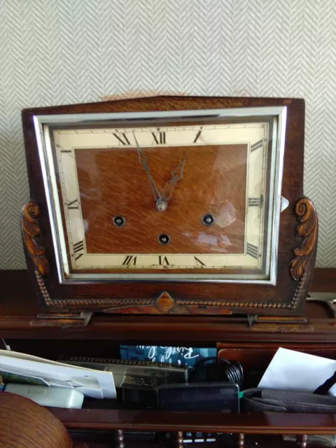 German Vintage Antique  Westminster Chime 8 Day Mantle Clock V G Condition