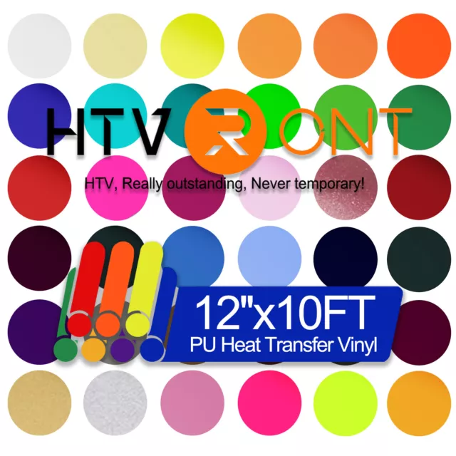 12'' x 10ft PU HTV Heat Transfer Vinyl Rolls Iron On Heat Press for DIY T-shirts