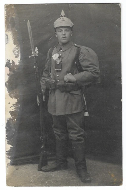 Foto-AK Postkarte Portrait Pickelhaube IR12 Bayern Bajonett feldgrau Ausrüstung