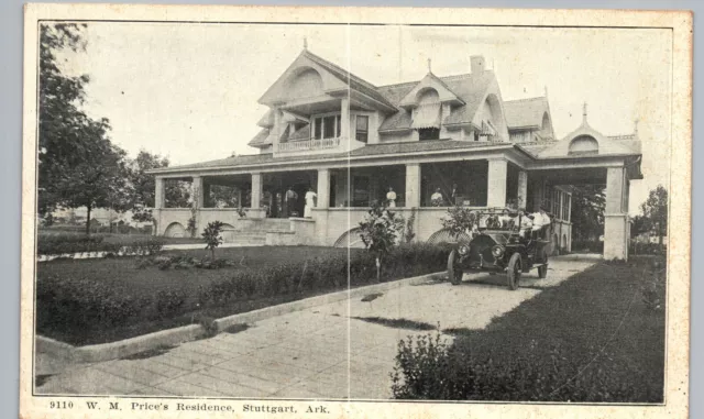 WM PRICE'S RESIDENCE & CAR stuttgart ar original antique postcard arkansas house