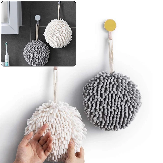 Set Asciugamani con Fuzzy Ball Bianco e Grigio da 2 Pezzi Asciugatura Rapida