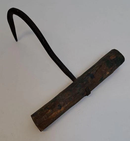 Antique Wrought Iron Hay Bale Meat Hook Primitive Blacksmith Forged Farm Tool