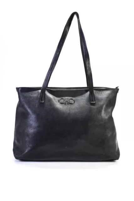 Salvatore Ferragamo Womens Leather Tote Shoulder Handbag Black
