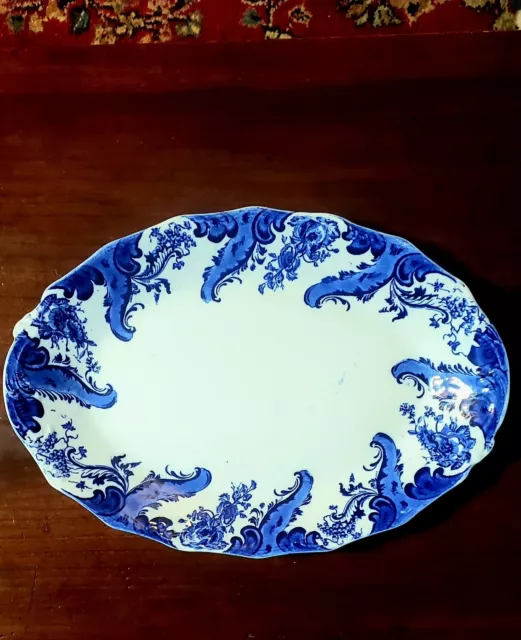 Antique W.H. Grindley Flow Blue Argyle 17” Oval Serving Platter