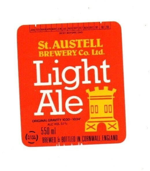 England - Vintage Beer Label - St. Austell Brewery Co. Ltd. - Light Ale