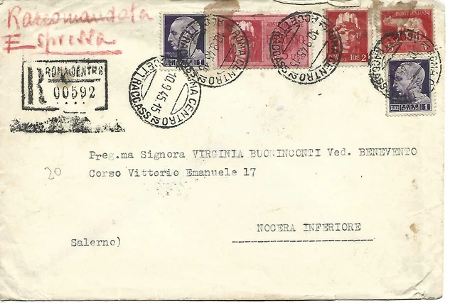 Raccomandata Da Rimini A Monza. Affrancata con Sassone 111, 169 e 187
