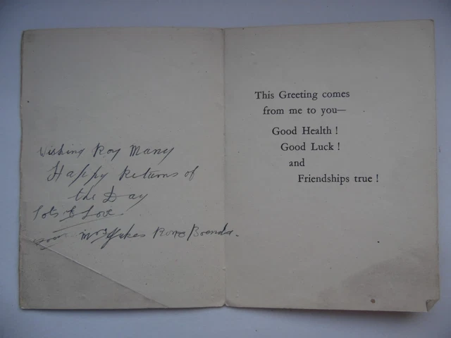 Vintage Birthday Greetings Card "From an old Bean" 2 3