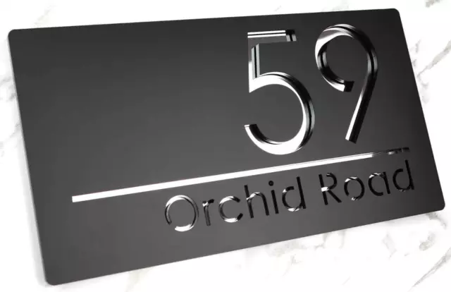 Contemporary Laser Cut House Signs Matt Perspex & Mirrored Numbers 300mm x 160mm