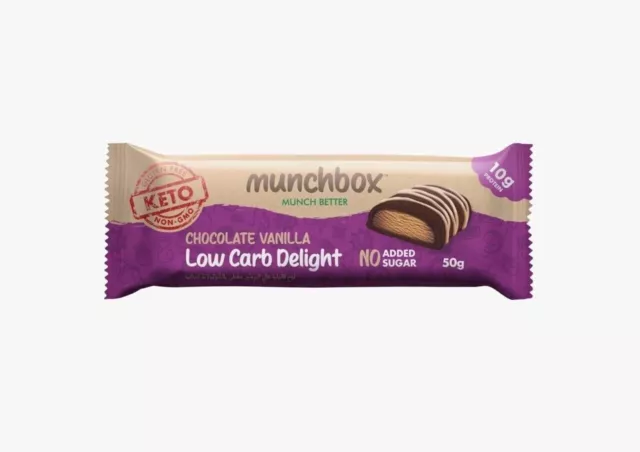 Munchbox Low Carb Delight Keto Chocolate Vanilla Bar, 50 g free shipping