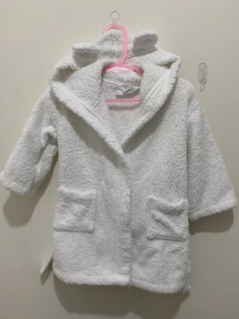 Baby Girls Boys Little White Company White Towel Dressing Gown With Hood 6-12m🤍