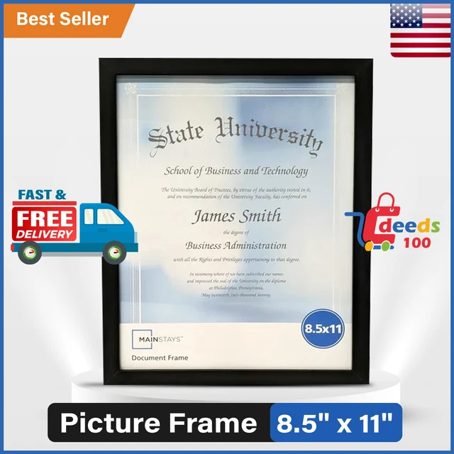 MAINSTAYS 8.5& X 11" Document and Diploma Picture Frame, Black, Free