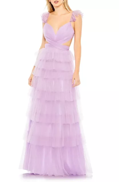 Mac Duggal Lilac Tiered Ruffle Cutout Tulle Gown Size 10 $598