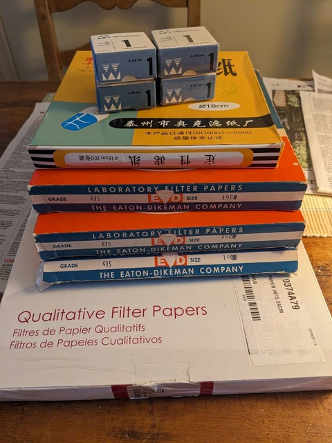 Lab Filter papers 8 boxes 24cm, 19cm, 18cm, 4.25cm Whatman, Ahlstom, Eaton