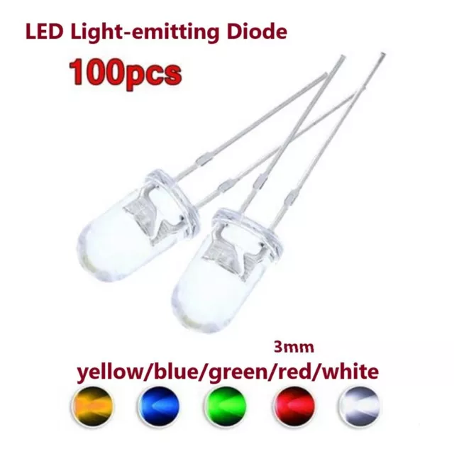100 / Super Bright LED 3MM Lumière Émettant Diode Transparent Ampoule Verte /